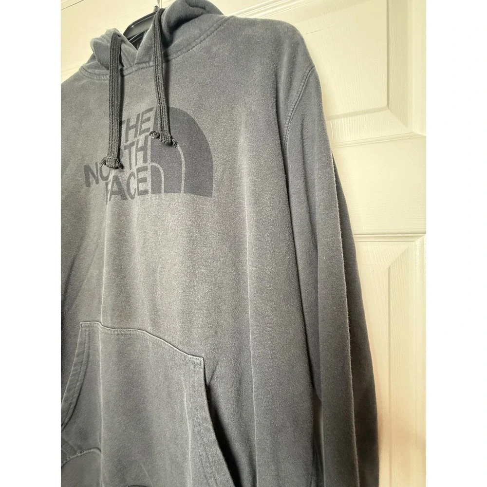 The North Face Mens Logo Pullover Hoodie Gray Faded Fleece Sweatshirt Large